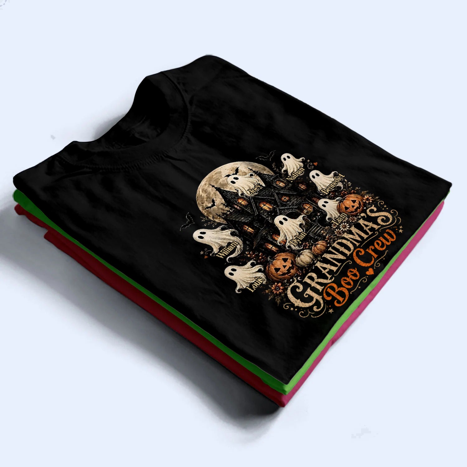 Grandma's Boo Crew Halloween Haunted House - Personalized Custom T Shirt - Halloween Gift for Grandma/Nana/Mimi, Mom, Wife