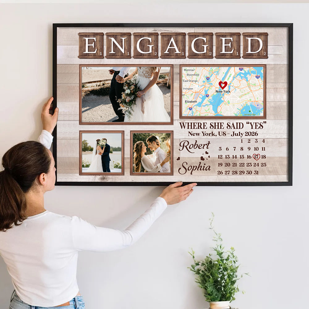 Custom Photo Engagement Couple - Personalized Poster/Canvas Prints - Gift For Her/Him, Husband/Wife, Couples on Anniversary, Valentine's Day