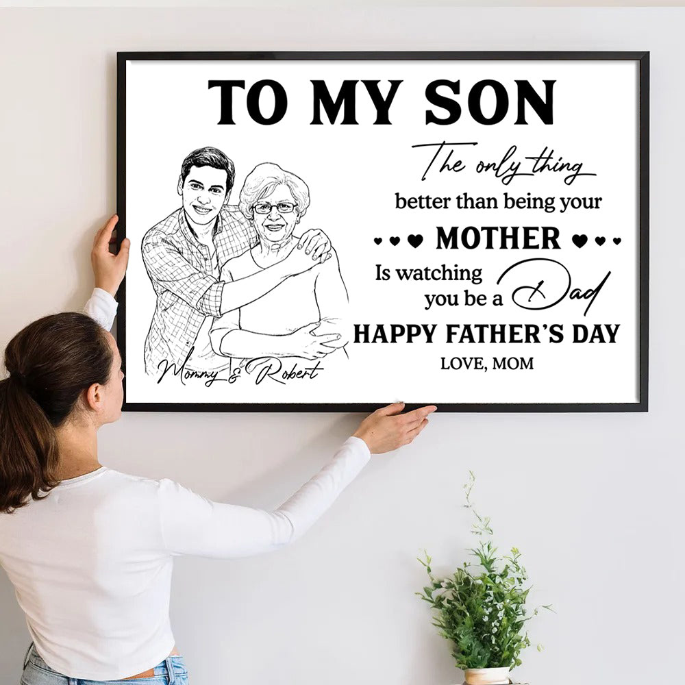 Custom Photo Pencil Sketch To Our Son From Parents - Personalized Poster/Canvas Prints - Father’s Day Gift For Son, New Dad Gift for Son