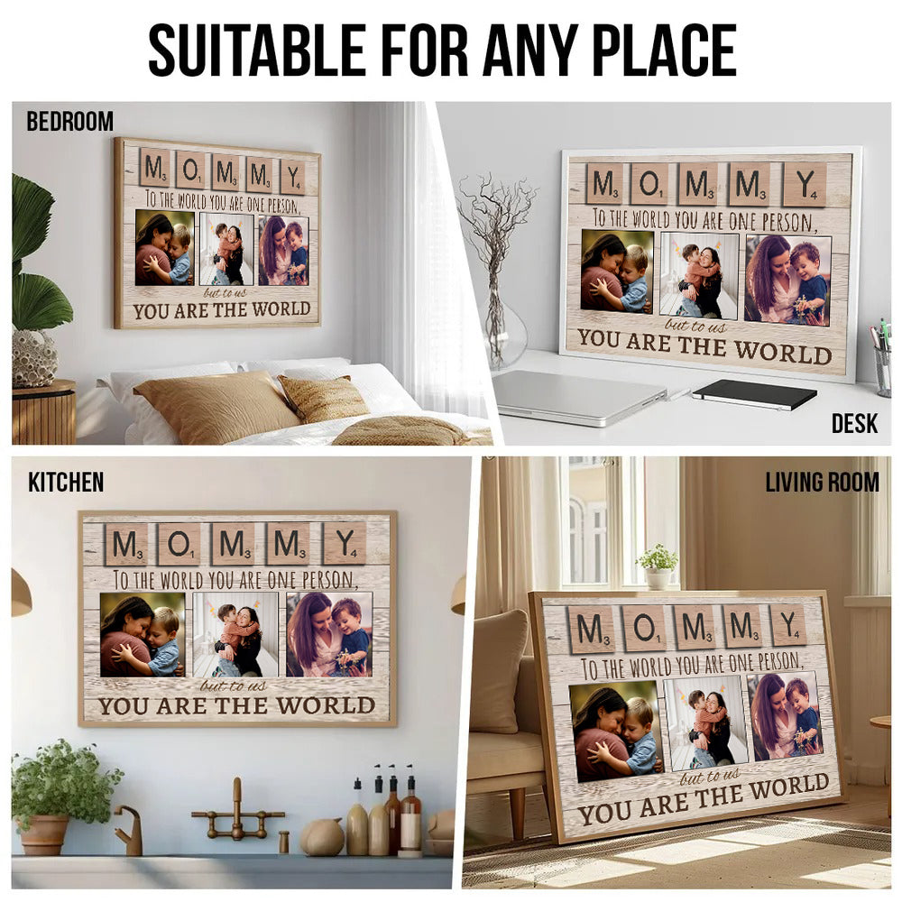 Personalized Mom's Custom Photo Canvas print, room placement ideas for bedroom, desk, kitchen and living room