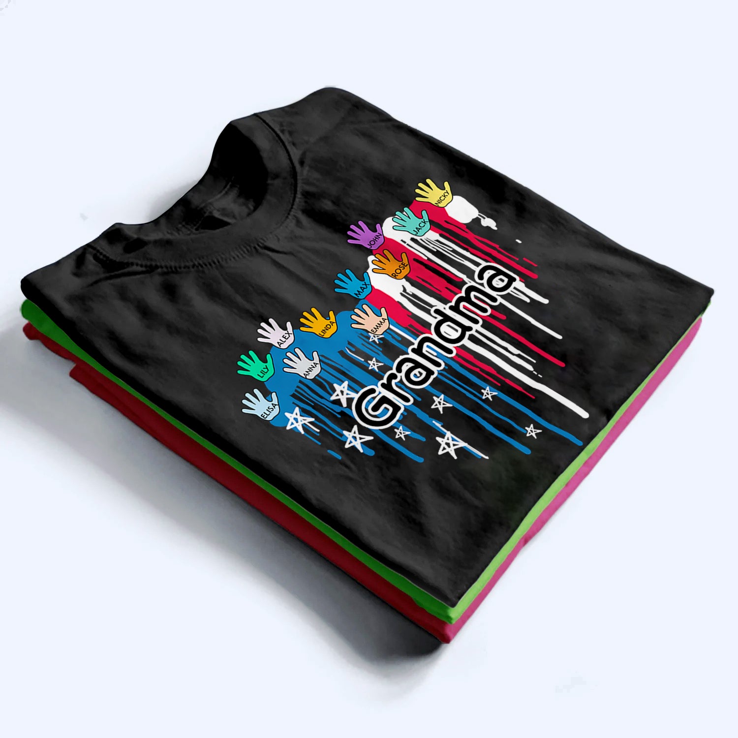 Grandpa/Grandma Heart Hand Print - Personalized Custom T Shirt - Gift for Mom, Dad, Grandma, Grandpa