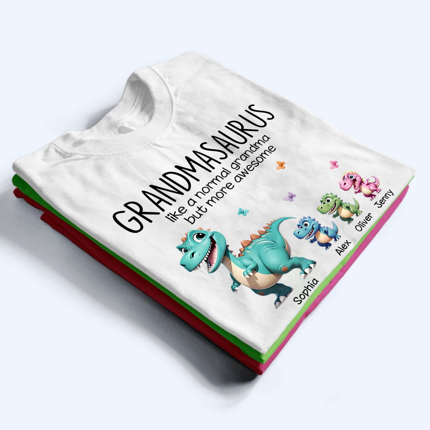 Grandmasaurus And Kids 3D Effect Dinosaurs - Personalized Custom T Shirt - Gift for Grandma, Nana, Grammy
