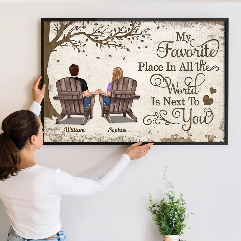 My Favorite Place In All The World Is Next To You Couple Sitting - Personalized Poster/Canvas Prints - Gift For Her/Him, Husband/Wife, Couples on Anniversary, Valentine's Day