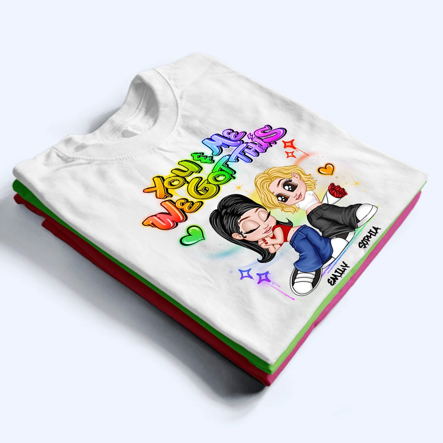 LGBT Y2K Couple Personalized Custom T Shirt -  Gift For Her/Him, Husband/Wife, Couples on Anniversary, Pride Month