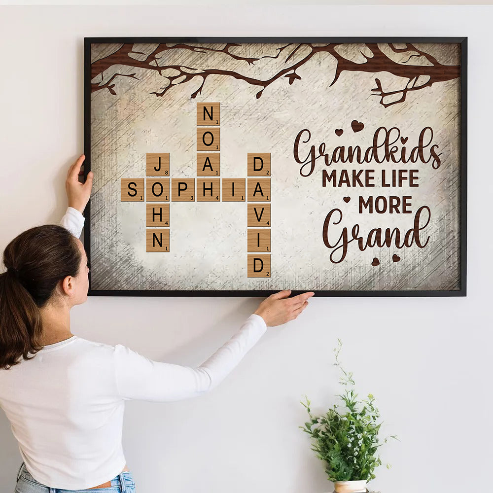 Grandkids Make Life More Grand Family Crossword - Personalized Poster/Canvas Prints - Gift for Grandma, Nana, Grandparent