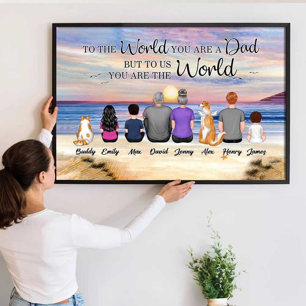 Personalized Dad And Sons Daughters Retro Vintage Beach canvas print, room placement ideas for bedroom, desk, kitchen and
