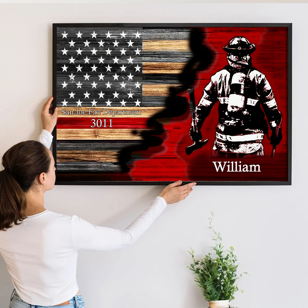 Half Thin Red Line Bunker Gear - Personalized Poster/Canvas Prints - Gift For Firefighter, Paramedic