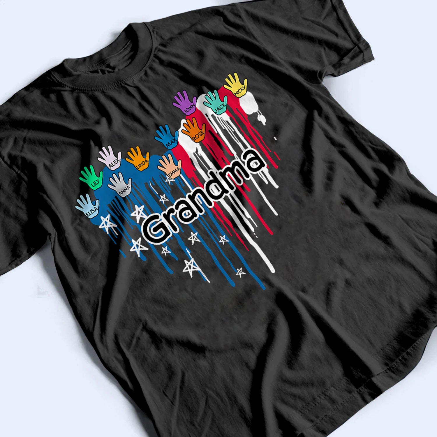 Grandpa/Grandma Heart Hand Print - Personalized Custom T Shirt - Gift for Mom, Dad, Grandma, Grandpa