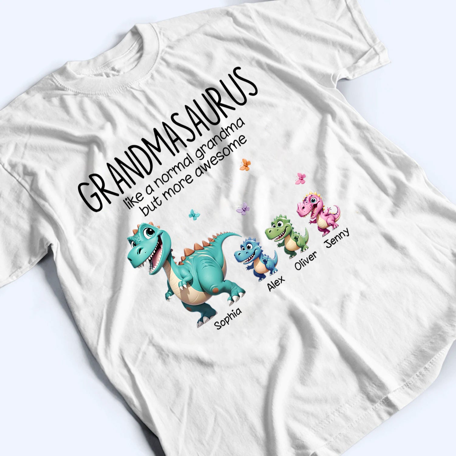 Grandmasaurus And Kids 3D Effect Dinosaurs - Personalized Custom T Shirt - Gift for Grandma, Nana, Grammy