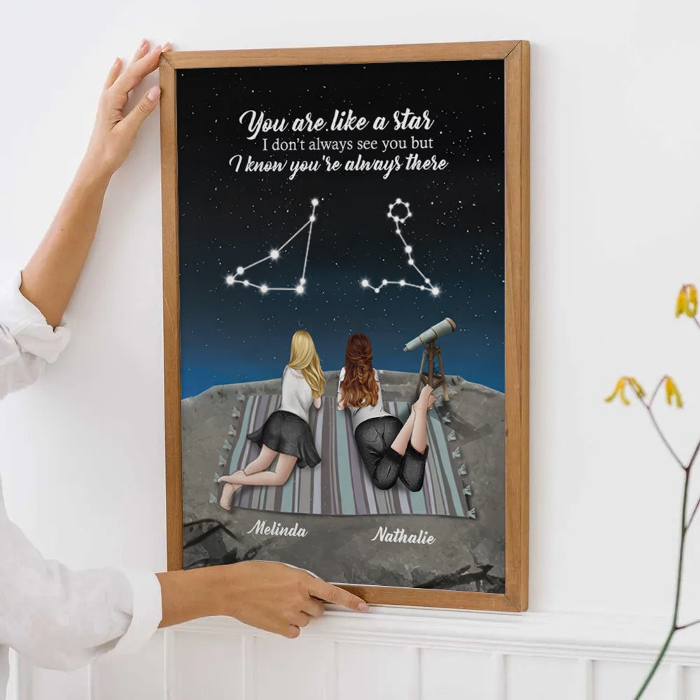 Personalized To My Bestie poster, framed in a bright living room