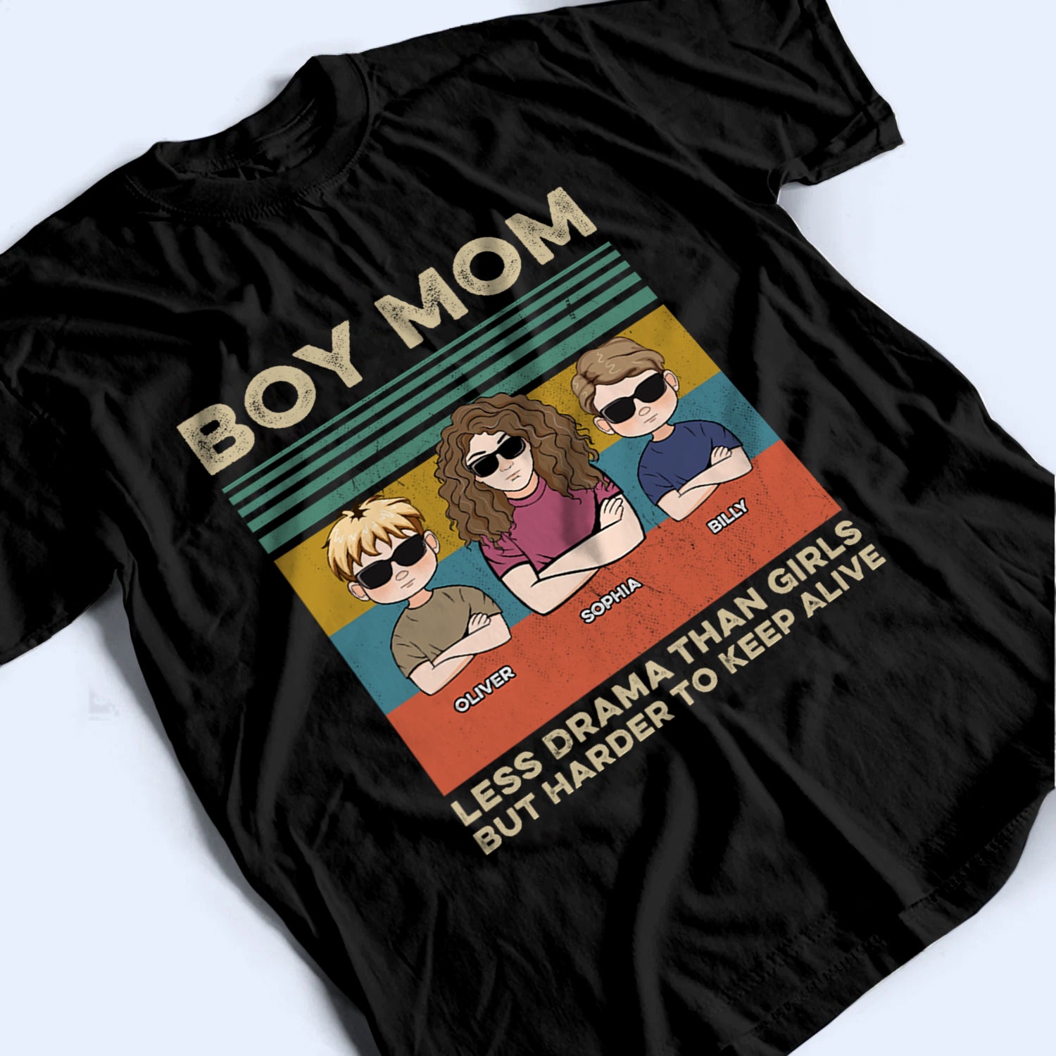 Boy Mom Less Drama Than Girls - Personalized Custom T Shirt - Gift for Mom, Mother's Day