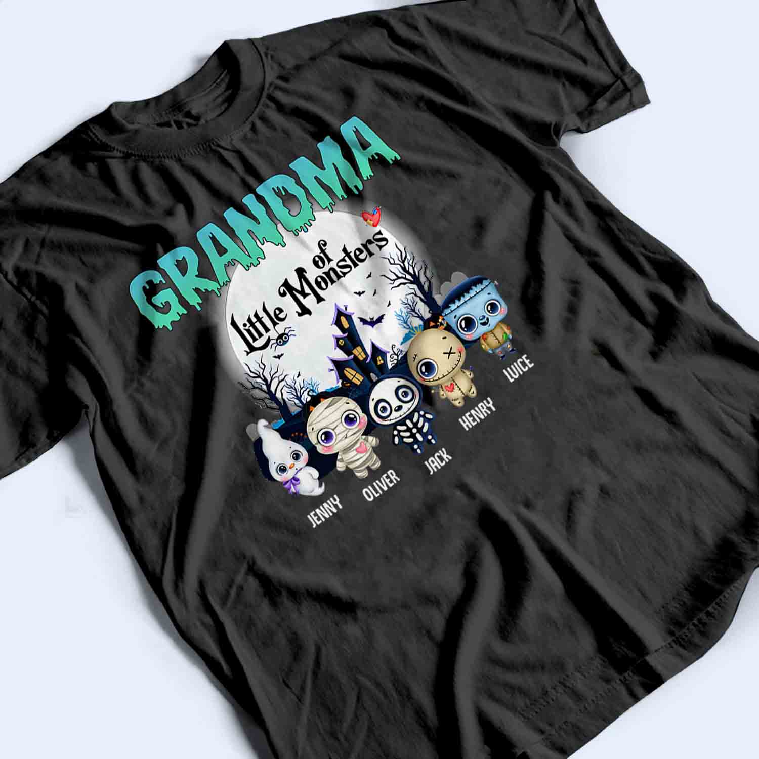 Grandma Of These Little Monsters - Personalized Custom T Shirt - Halloween Gift for Grandma/Nana/Mimi, Mom, Wife, Grandparent