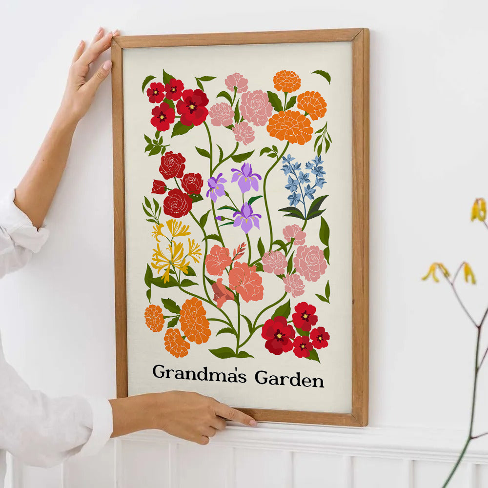 Custom Family Birth Flower Bouquet Artwork Minimalist - Personalized Poster/Canvas - Mother's Day Gift For Mom, Grandma