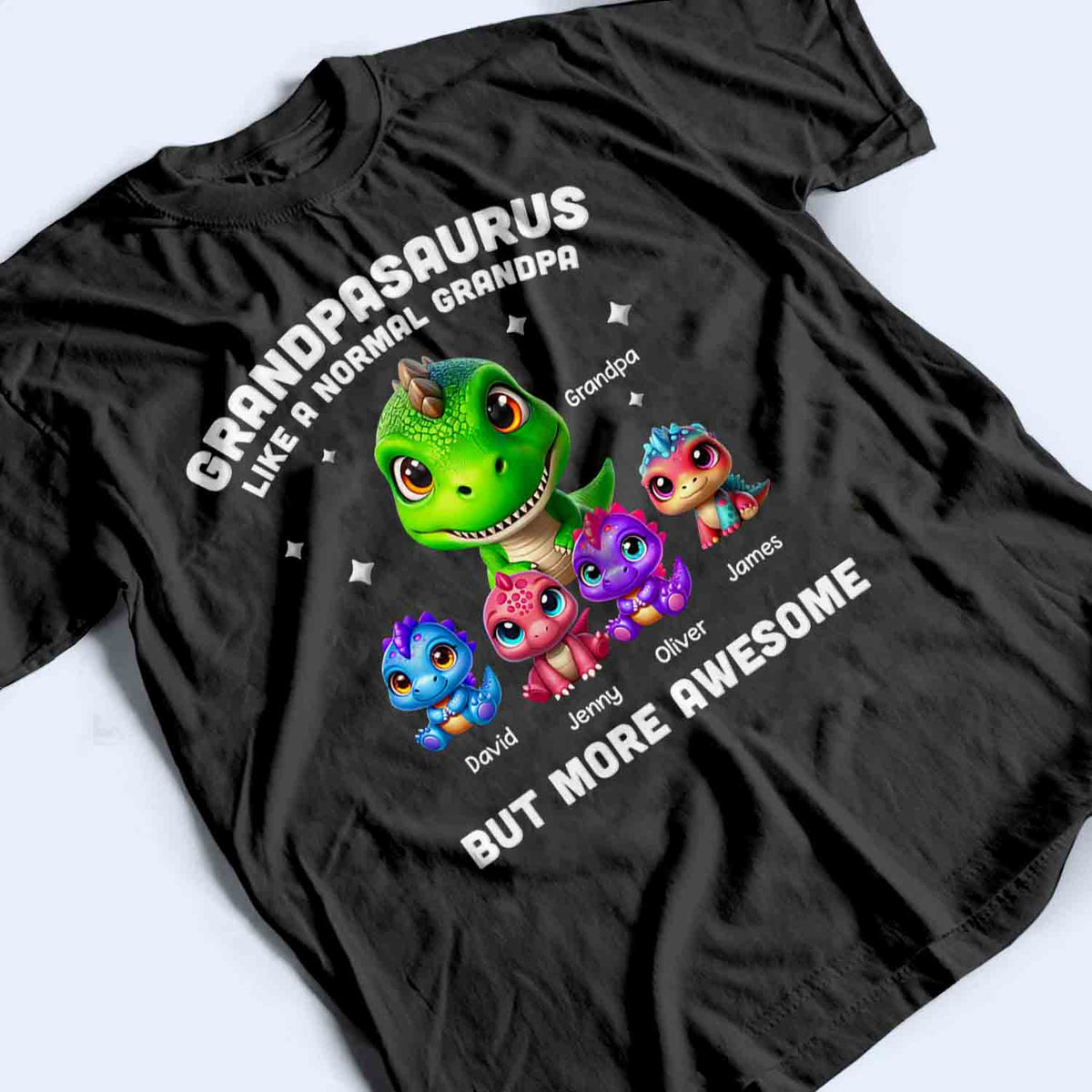 Daddysaurus Grandpasaurus 3D Dinosaurs - Personalized Custom T Shirt - Father's Day Gift for Dad, Papa, Grandpa, Daddy, Dada