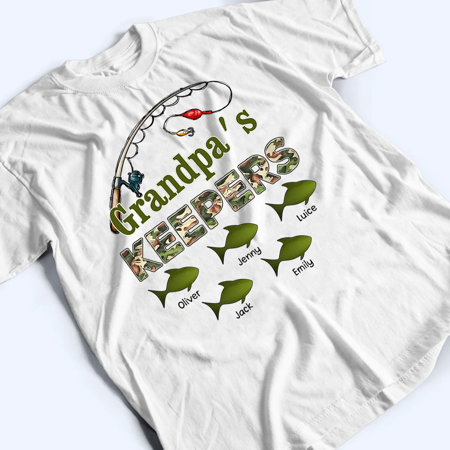 Grandpa‘s Keepers Pattern Fishing - Personalized Custom T Shirt - Gift for Dad, Papa, Grandpa, Daddy, Dada