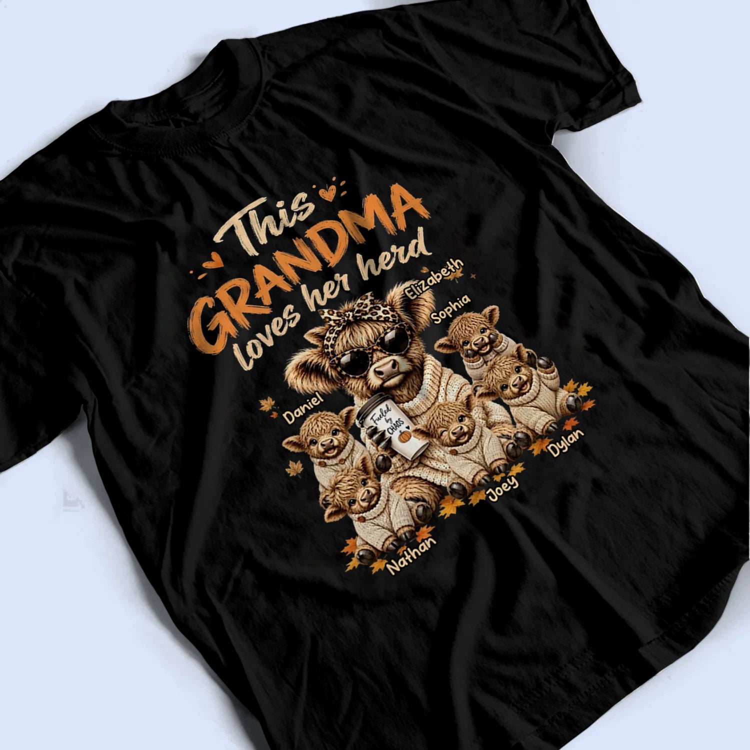 This Grandma Loves Her Herd Fall Season - Personalized Custom T Shirt - Fall/Autumn Gift for Grandma/Nana/Mimi, Mom, Wife