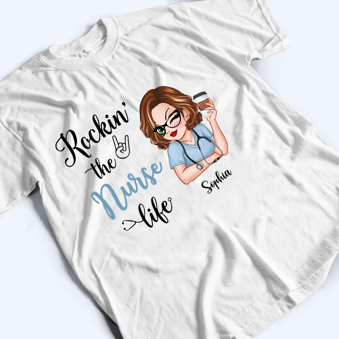 Personalized Rockin‘ The Nurse Life t-shirt, alternate view 3