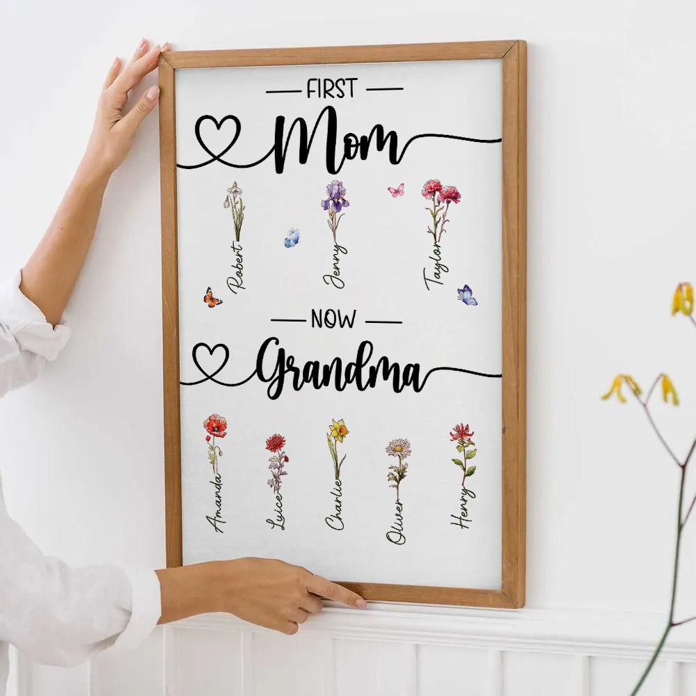 Birth Month Flower First Mom Now Grandma - Personalized Poster/Canvas - Gift For Gift For Grandma, Mom, Mother's Day