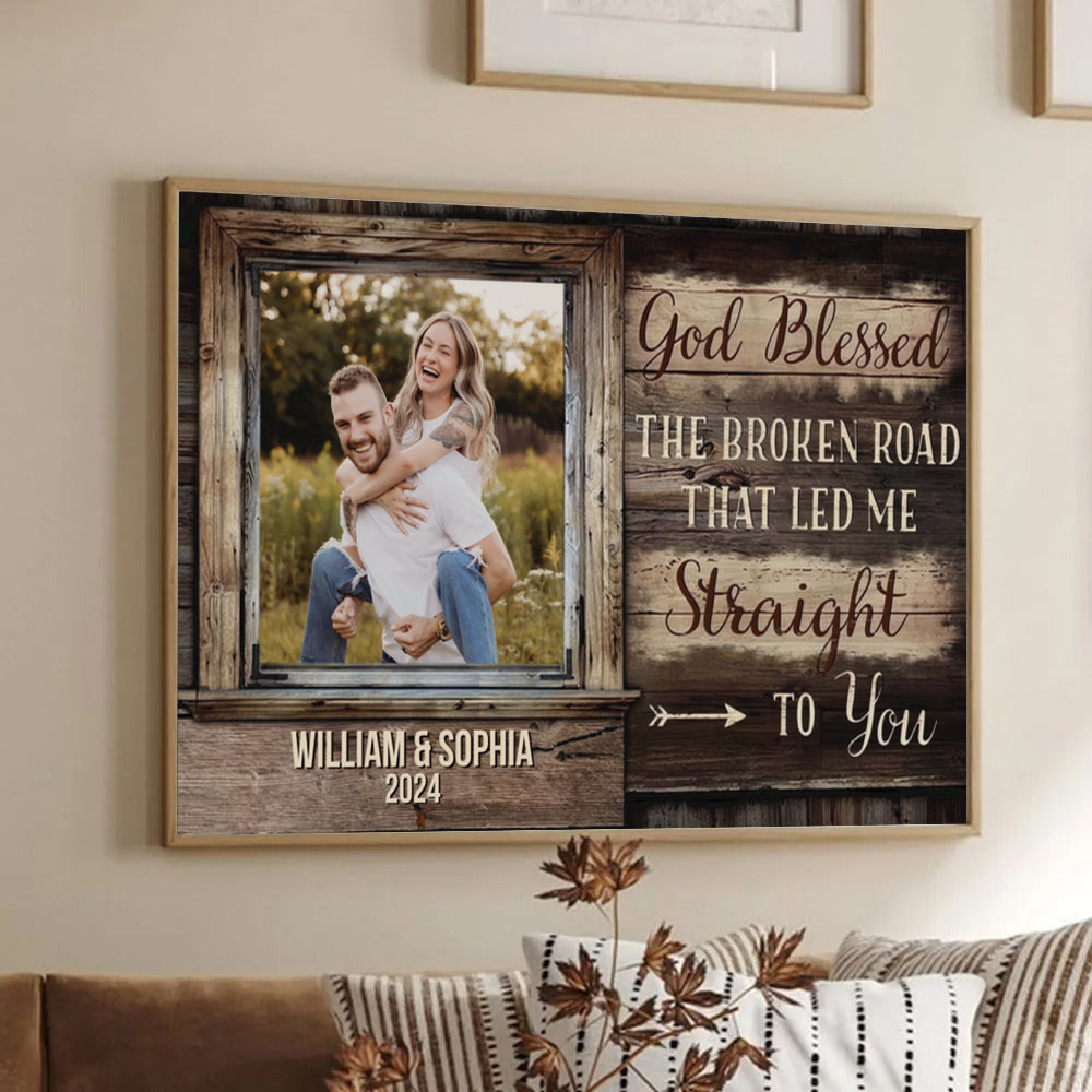 Personalized Custom Photo canvas print, framed in a bright living room