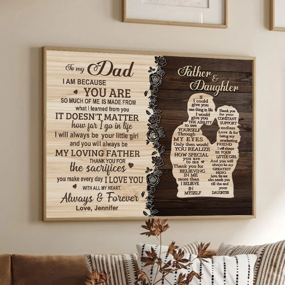 Personalized To My Dad From Daughter canvas print, framed in a bright living room