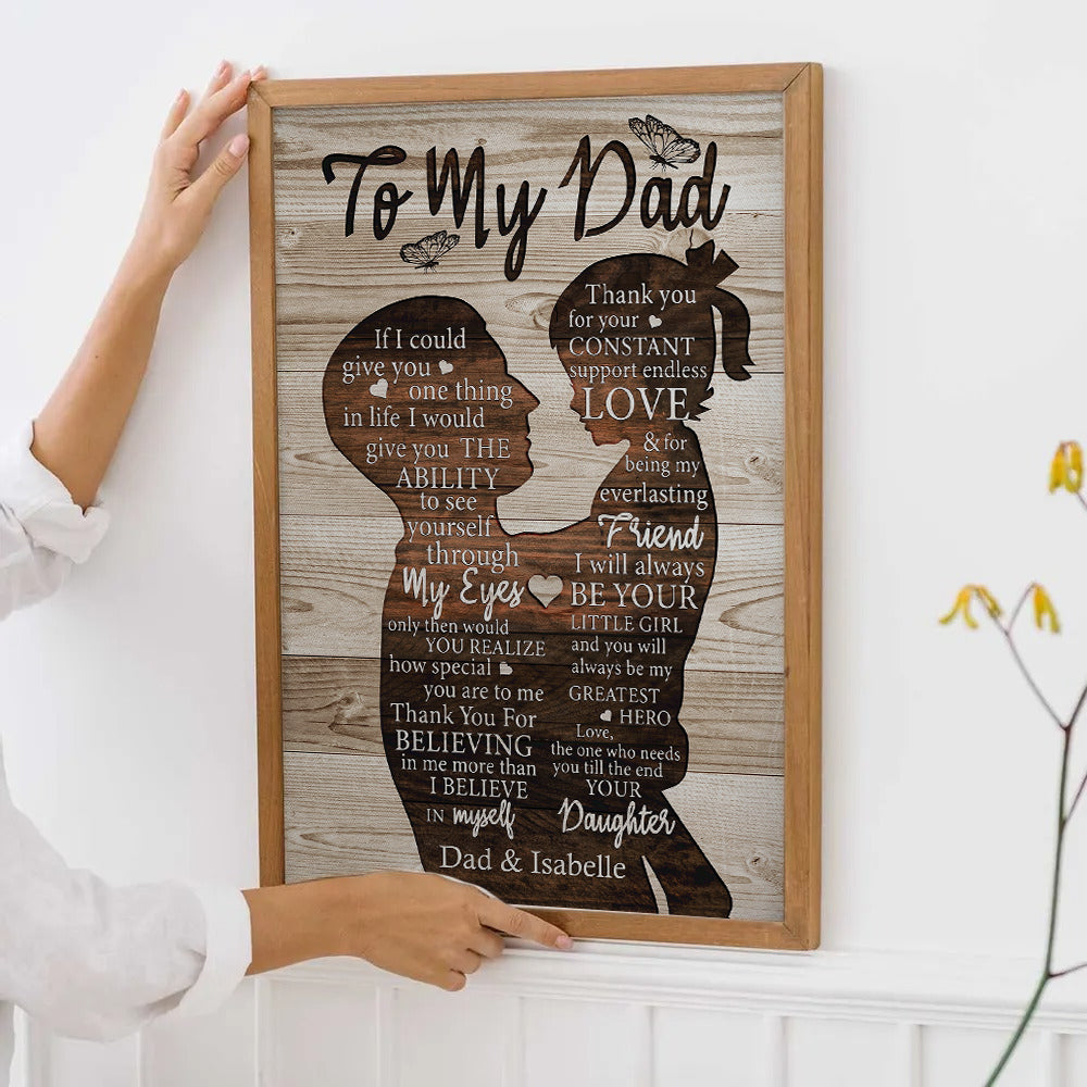 Personalized To My Dad Gift For Dad From Daughter poster, framed in a bright living room