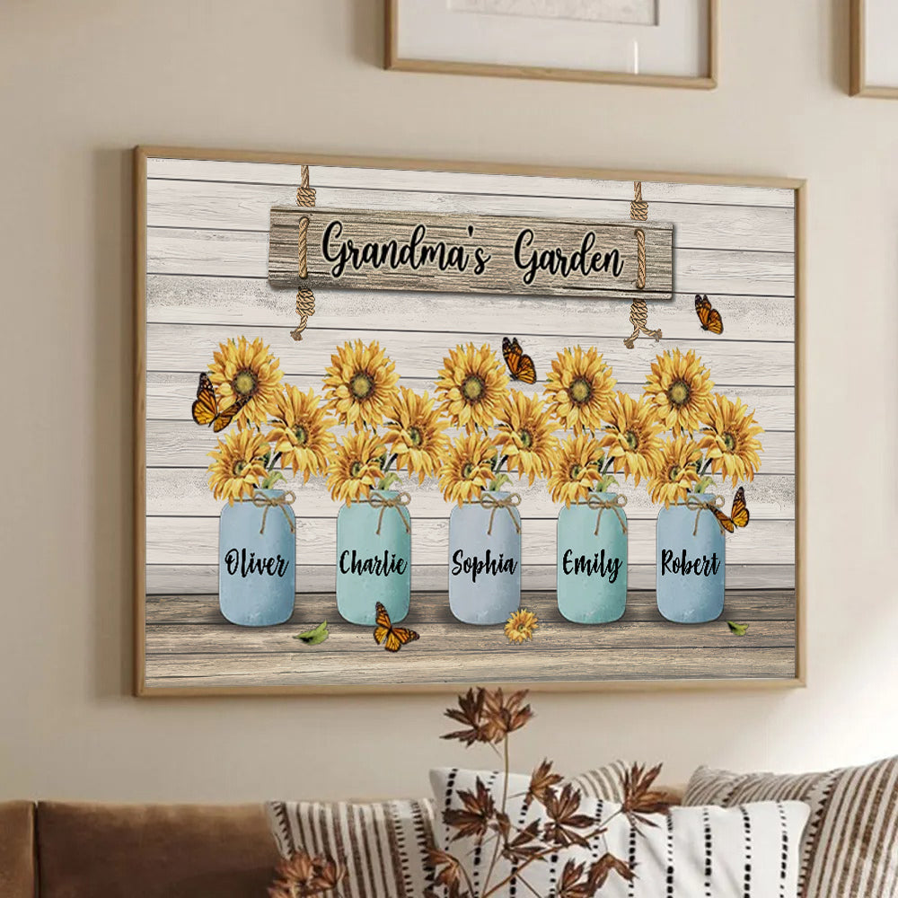 Grandma‘s Garden Sunflower Vase - Personalized Poster/Canvas Prints - Gift for Grandma, Nana, Grandparent