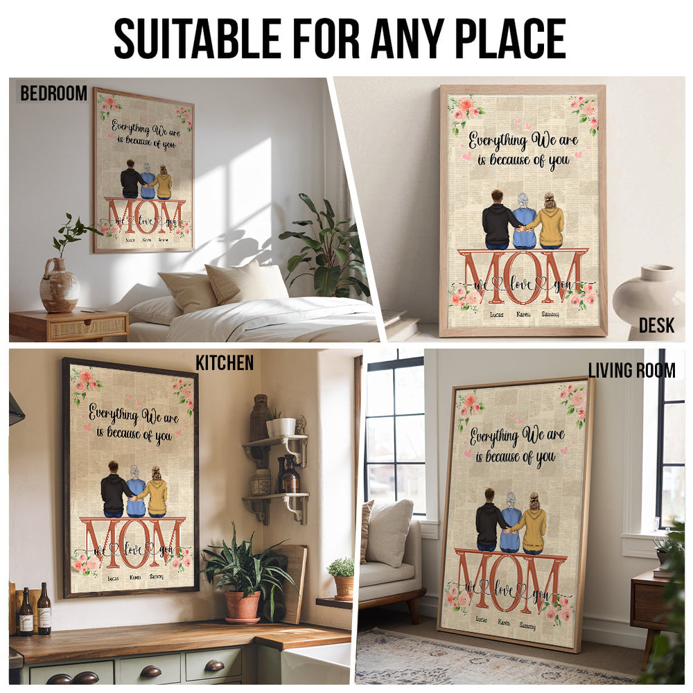 Mom's Personalized Canvas Print: "Everything We Are" Custom Character poster, kitchen and living room