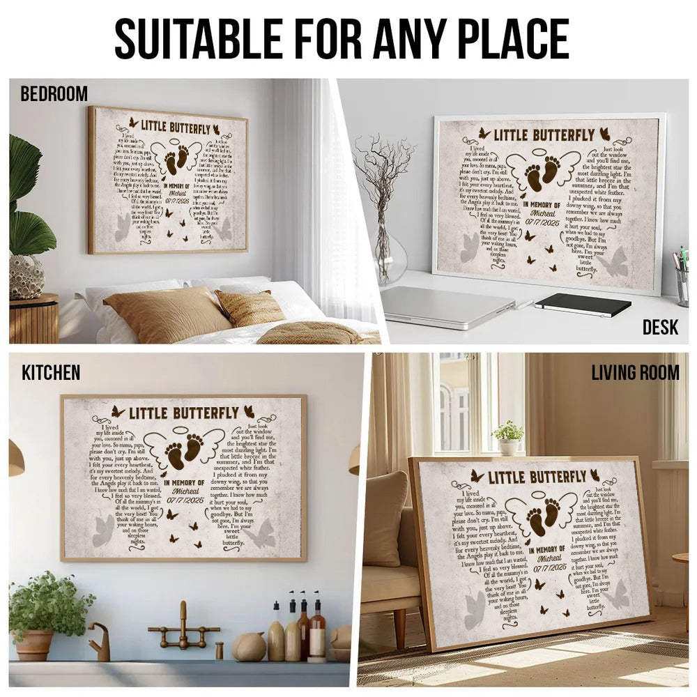 Personalized Custom Miscarriage Memorial Gift canvas print, room placement ideas for bedroom, desk, kitchen and living room