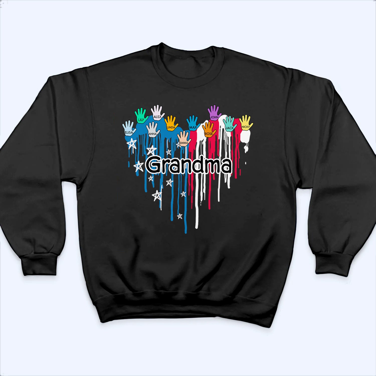 Grandpa/Grandma Heart Hand Print - Personalized Custom T Shirt - Gift for Mom, Dad, Grandma, Grandpa