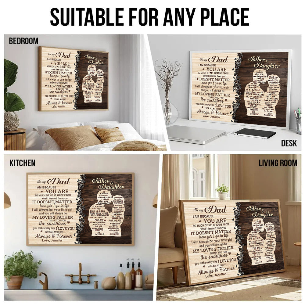 Personalized To My Dad From Daughter canvas print, room placement ideas for bedroom, desk, kitchen and living room