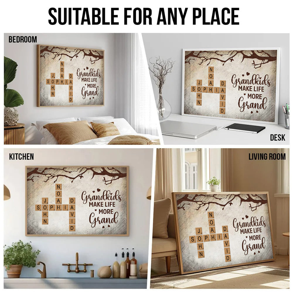 Grandkids Make Life More Grand Family Crossword - Personalized Poster/Canvas Prints - Gift for Grandma, Nana, Grandparent