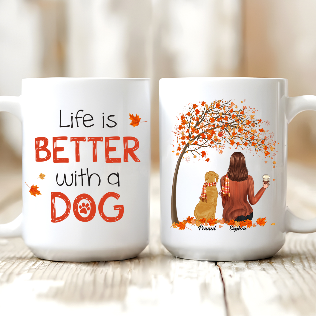 Life Is Better With A Dog Fall Season personalized mug, alternate view 2