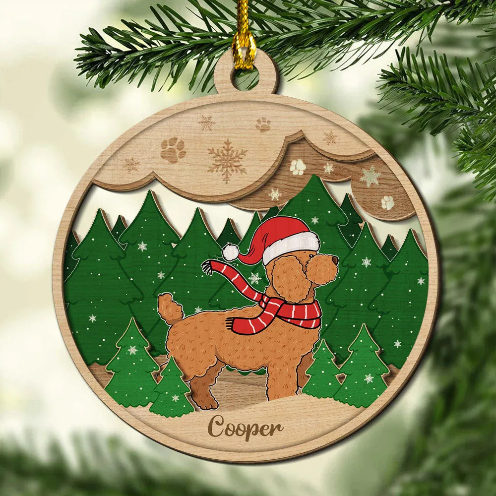 Paws And Snow 2 layers custom shaped wooden ornament, alternate view 2