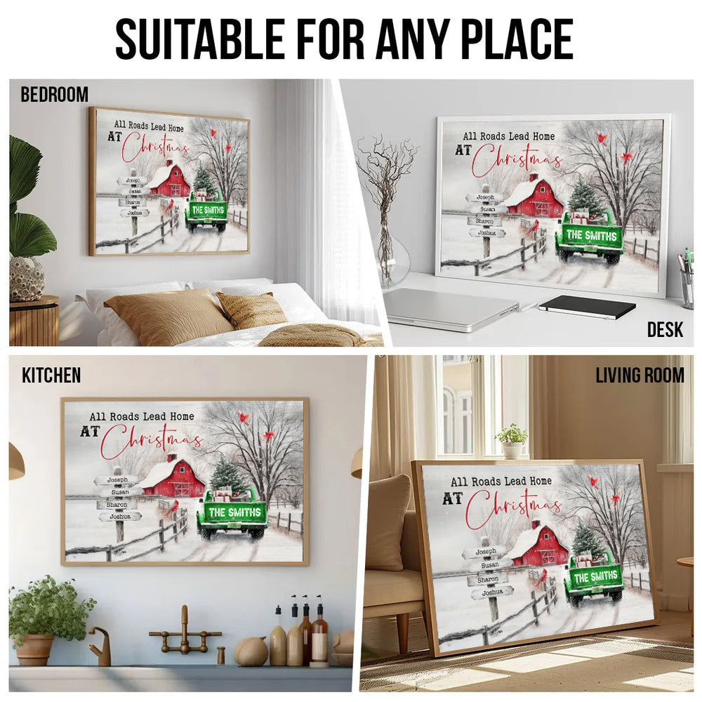 Personalized All Roads Lead Home At Christmas poster, kitchen and living room