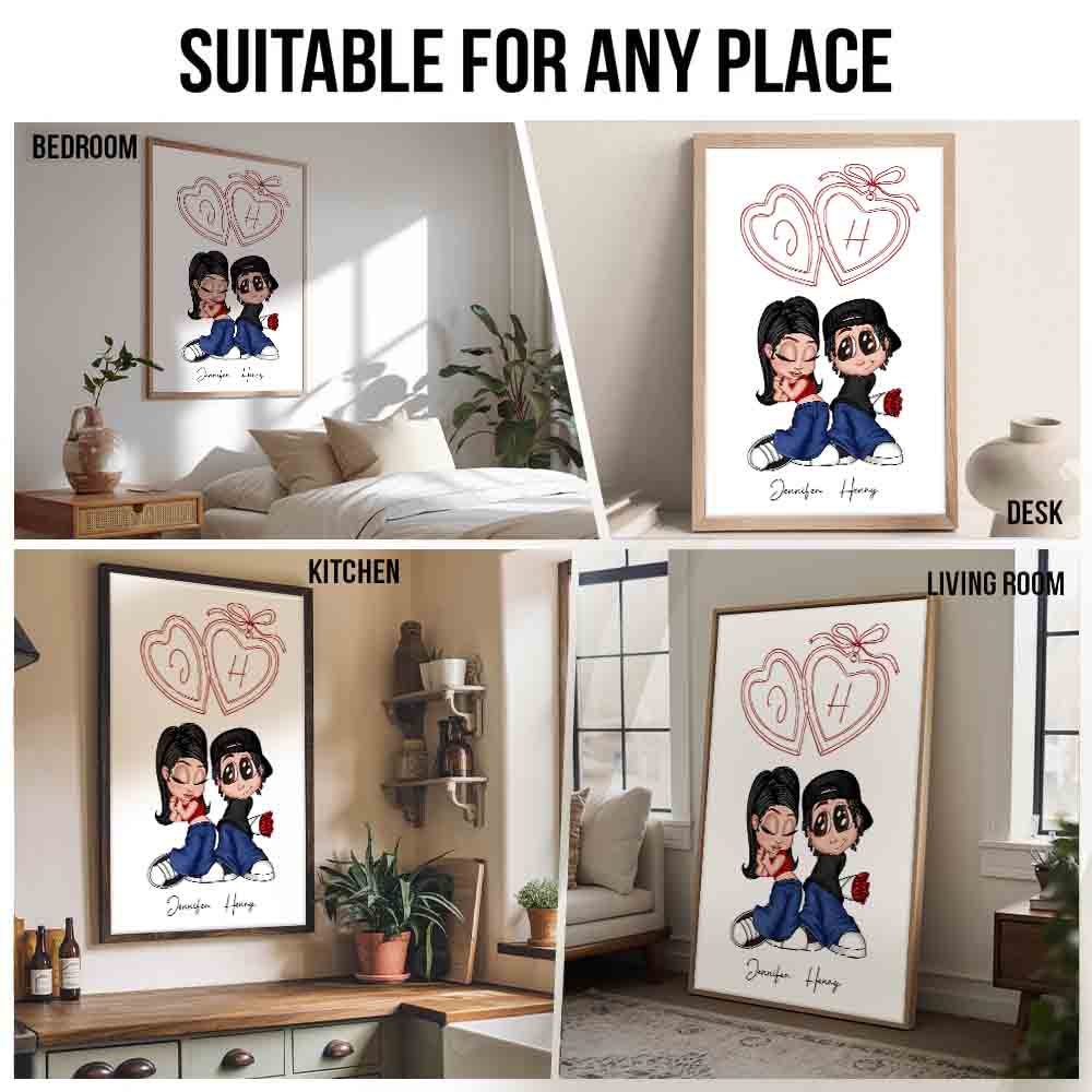 Y2K Couple Initial Heart Locket - Personalized Poster/Canvas Prints - Gift For Her/Him, Wife/Husband, Girlfriend/Boyfriend on Anniversary, Valentine's Day