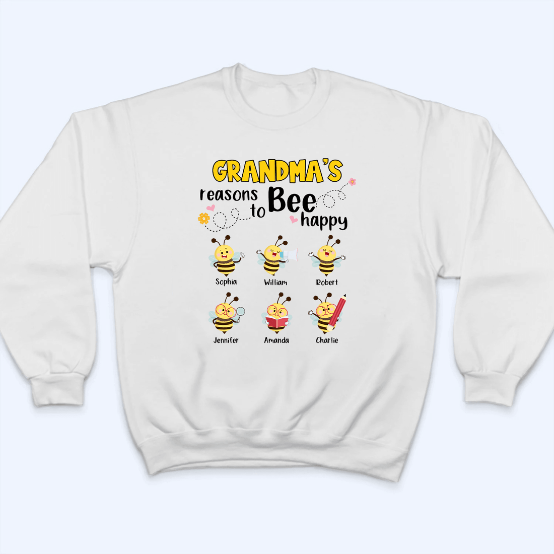 Grandma's Reasons To Bee Happy - Personalized Custom T Shirt - Gift for Grandma/Nana/Mimi, Mom, Wife, Grandparent