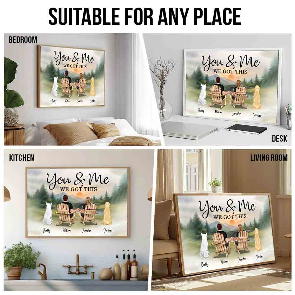 Personalized You & Me and the Dogs Couple canvas print, room placement ideas for bedroom, desk, kitchen and living room
