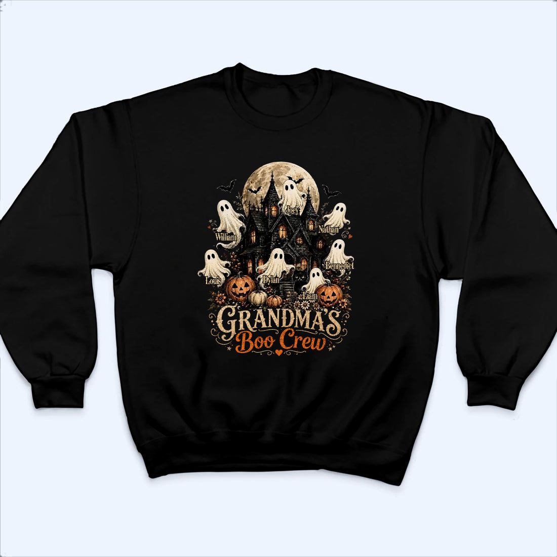 Grandma's Boo Crew Halloween Haunted House - Personalized Custom T Shirt - Halloween Gift for Grandma/Nana/Mimi, Mom, Wife