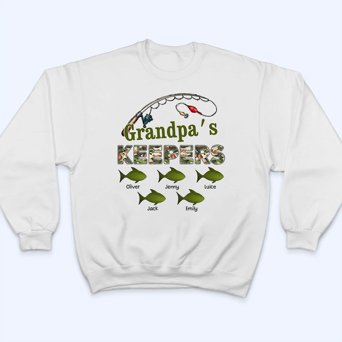 Grandpa‘s Keepers Pattern Fishing - Personalized Custom T Shirt - Gift for Dad, Papa, Grandpa, Daddy, Dada