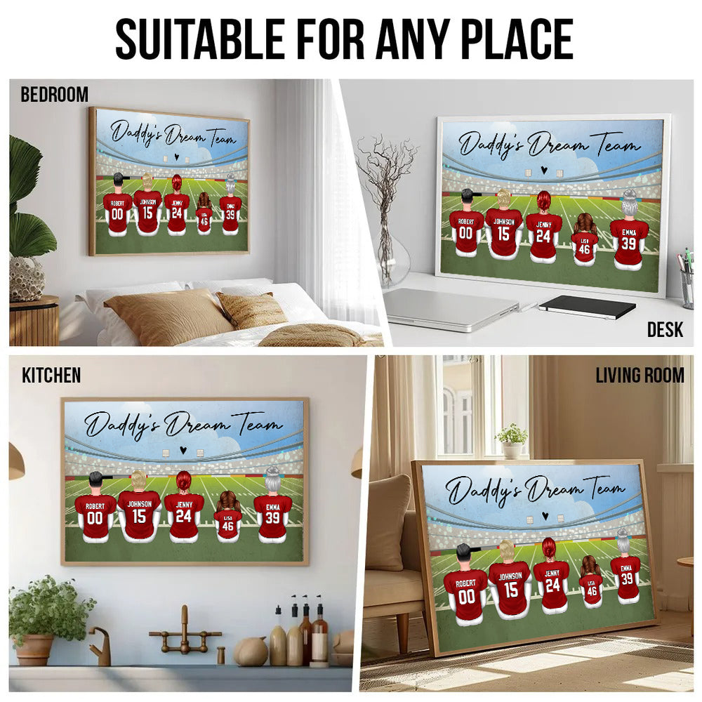 Personalized Football Dad Grandpa Dream Team poster, kitchen and living room