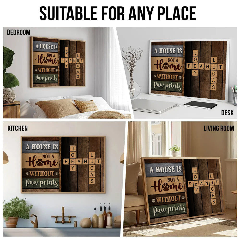 Home With Paw Prints Colored Wood Pallets Crossword Puzzle Art - Personalized Horizontal Canvas Prints - Gift For Dog Lovers, Cat Lovers, Pet Lovers