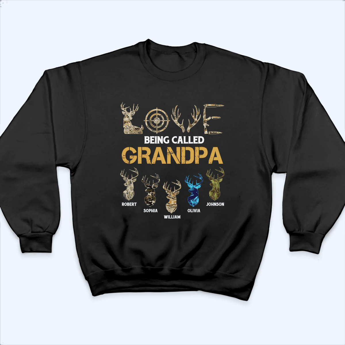Love Being Called Grandpa Hunting Grandpa with Kids Names - Personalized Custom T Shirt - Father's Day Gift for Dad, Papa, Grandpa, Daddy, Dada