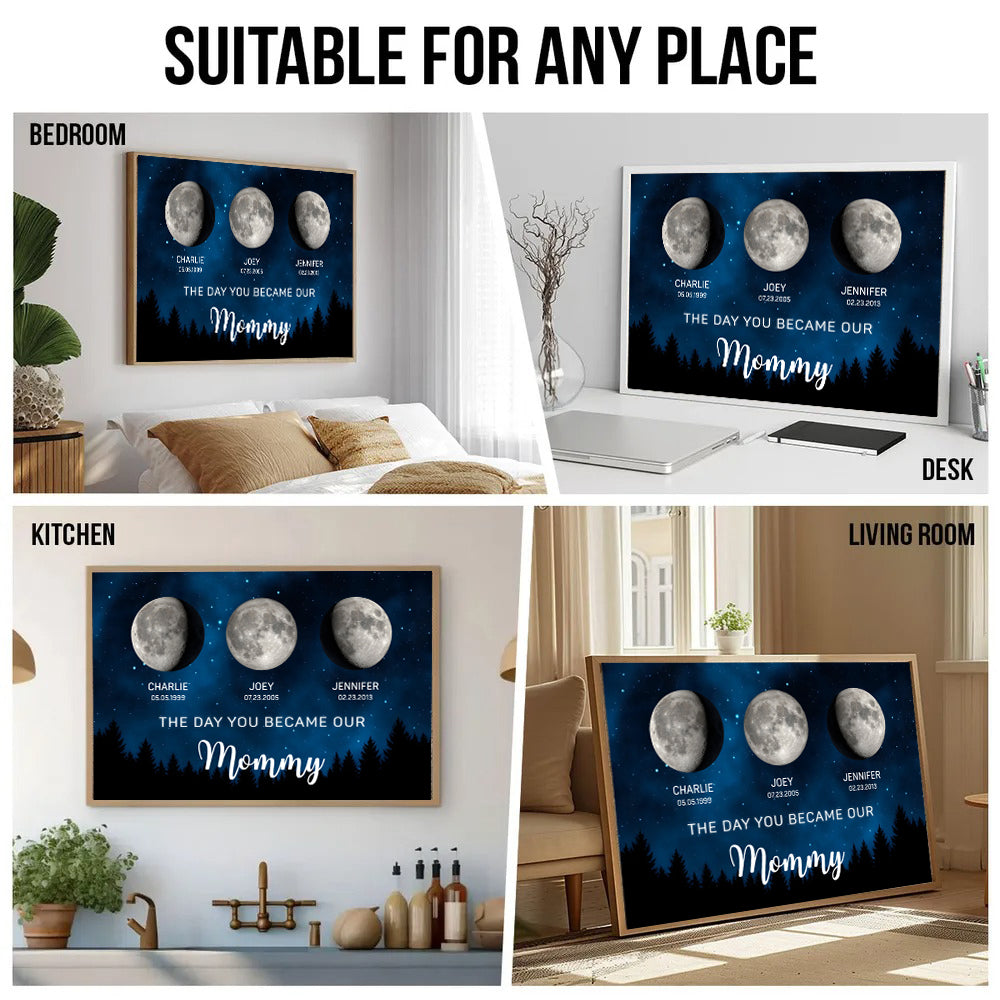 The Moon Glowed Brighter The Day You Became Mom - Personalized Poster/Canvas Prints - Mother's Day, Gift For Mom, Grandma