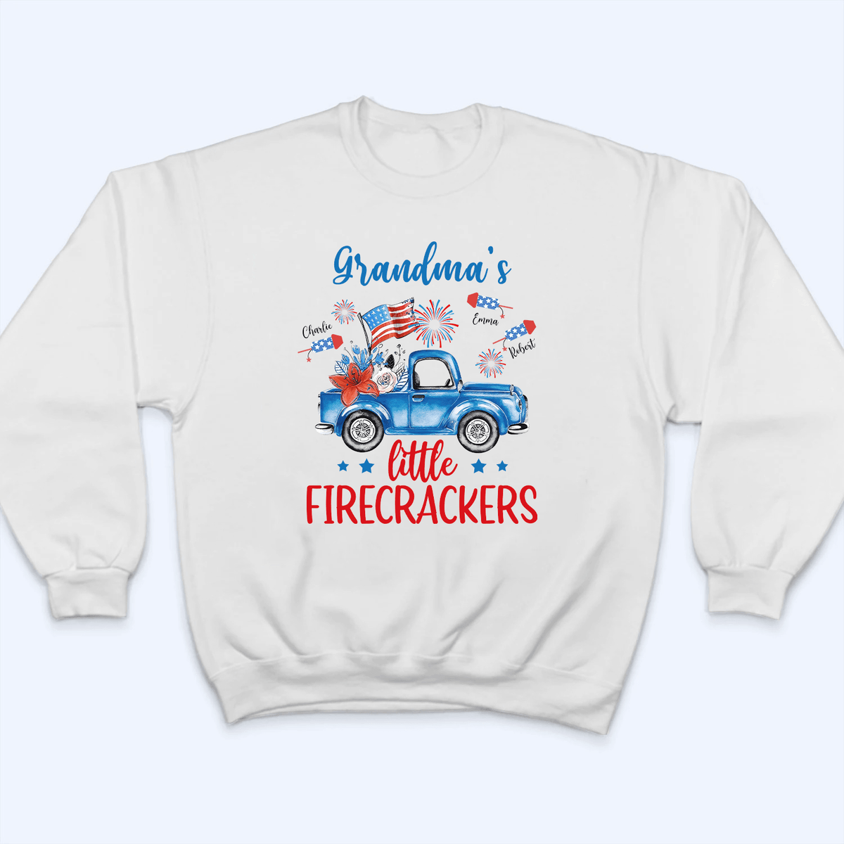 Grandma's Little Firecrackers 4th of July Patriotic - Personalized Custom T Shirt - Gift for Grandma/Nana/Mimi, Mom, Wife, Grandparent - Suzitee Store