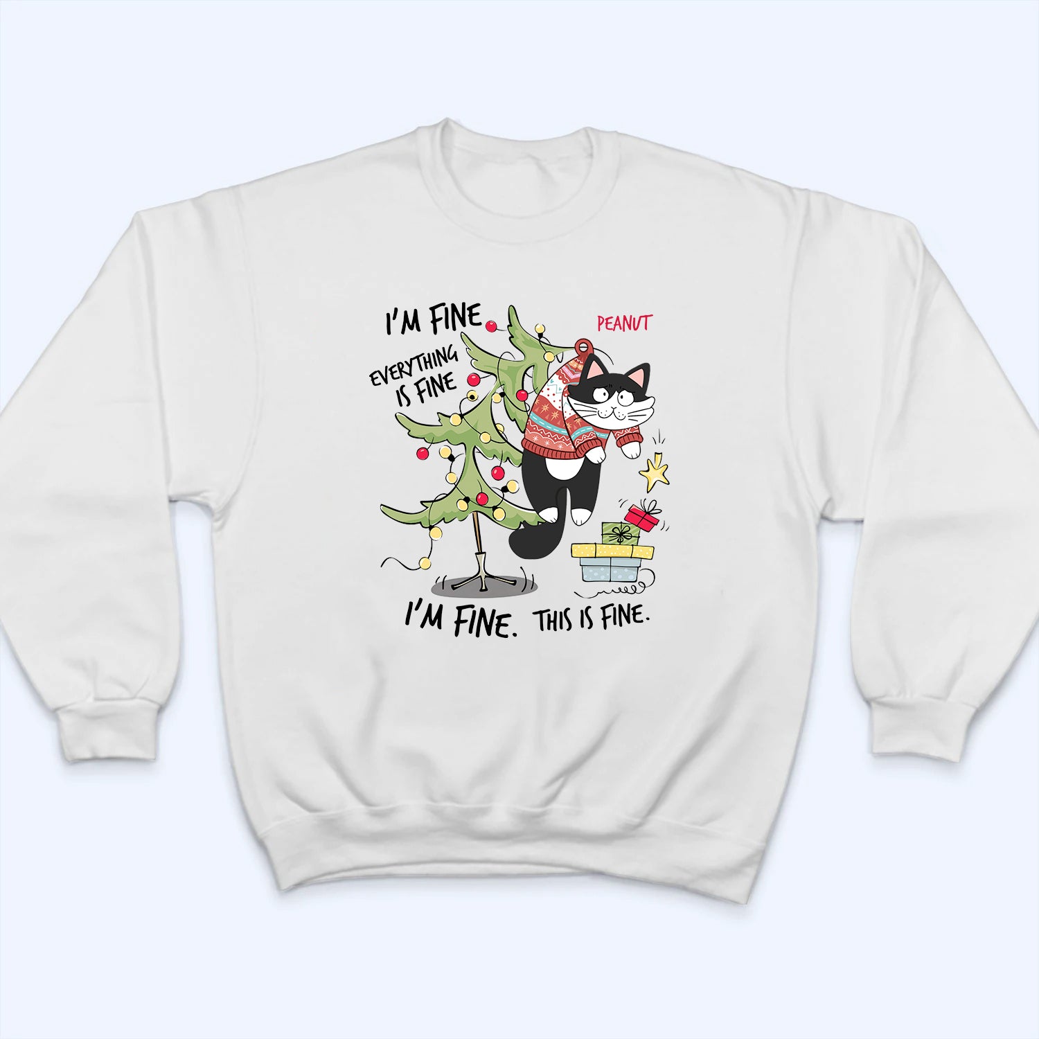 I'm Fine Everything Is Fine - Personalized Custom T Shirt - Christmas Gift For Cat Lovers, Pet Lovers, Cat Mom, Cat Dad