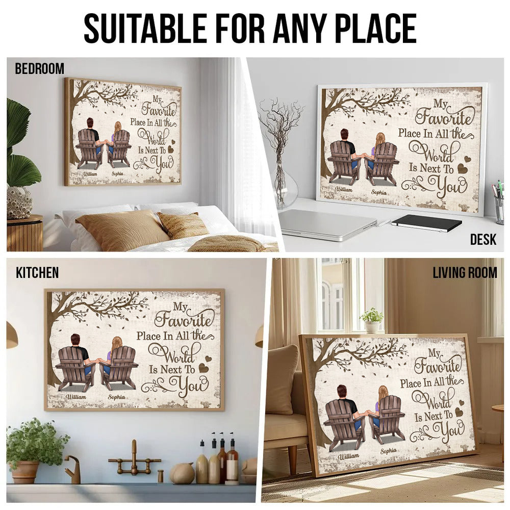 My Favorite Place In All The World Is Next To You Couple Sitting - Personalized Poster/Canvas Prints - Gift For Her/Him, Husband/Wife, Couples on Anniversary, Valentine's Day