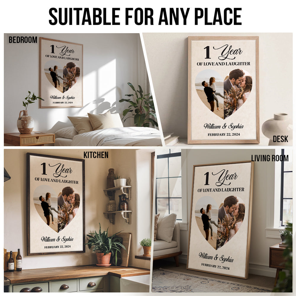 Custom Photo 1 Year Of Love And Laughter Couple - Personalized Poster/Canvas Print - Gift For Her/Him, Husband/Wife, Couples on Anniversary, Valentine's Day