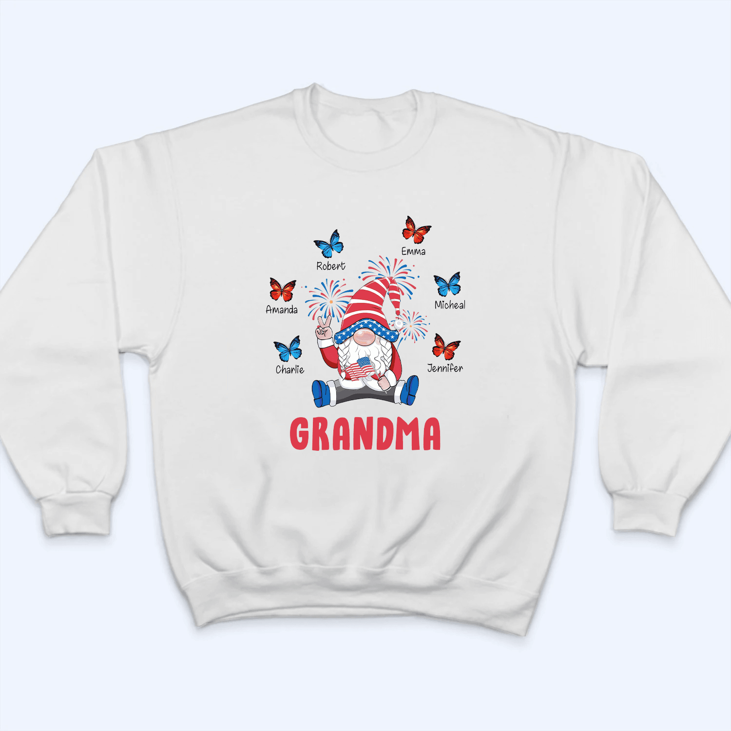 Gnome 4th Of July for Grandma Blessed With Grandkids Butterfly - Personalized Custom T Shirt - Gift for Grandma/Nana/Mimi, Mom, Wife, Grandparent