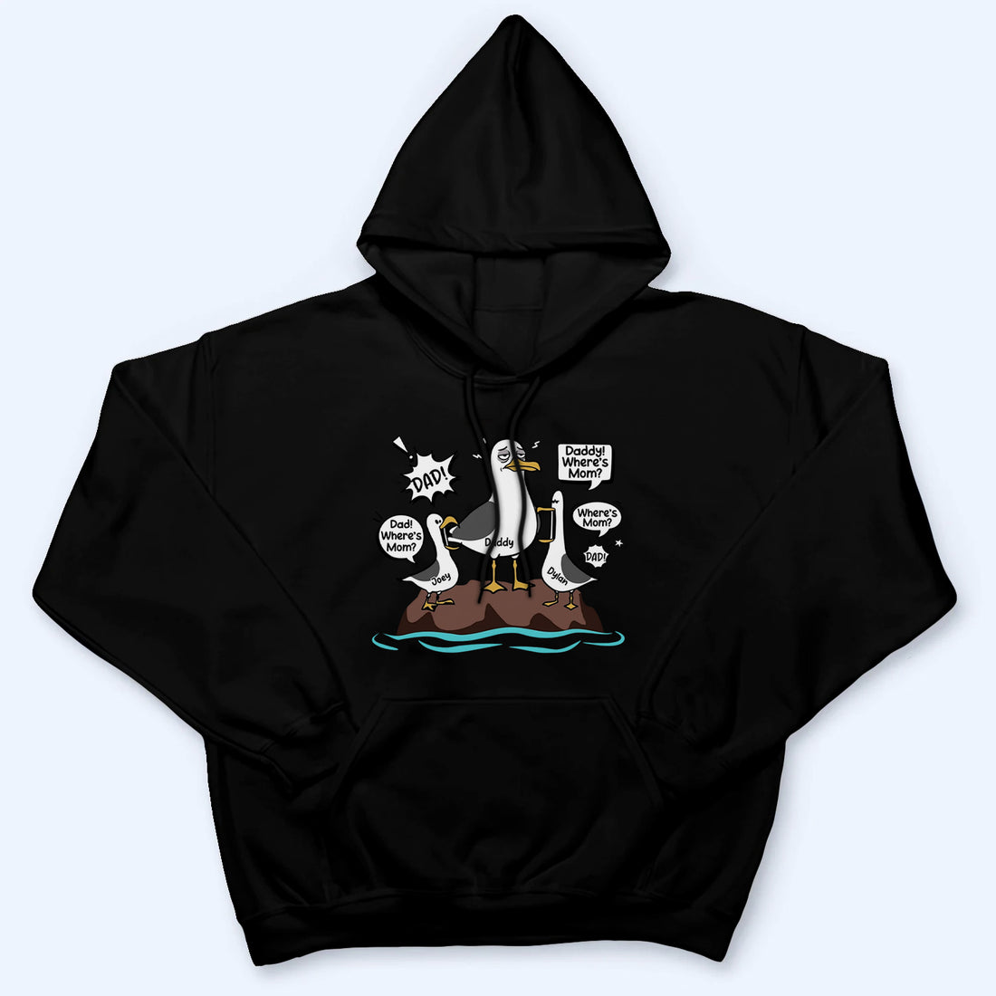 Personalized Dad Where's Mom Funny Tired Seagull & Kids t-shirt, alternate view 5