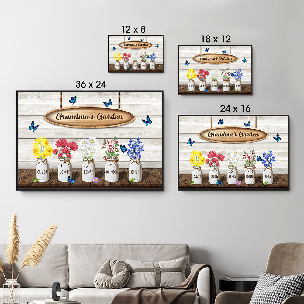 Grandma‘s Garden Watercolor Birth Month Flowers - Personalized Poster/Canvas - Gift for Grandma, Mom